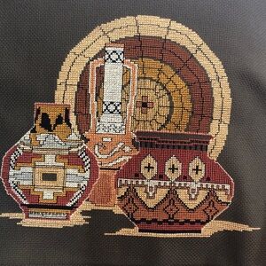 Vintage Handmade Cross Stitch Indian Heritage Baskets Southwestern Pottery